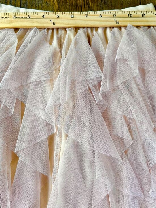 Blush Pink Tiered Tulle Midi Skirt | Romantic Flowy Ruffle Skirt | Elastic Waist - Picture 5 of 7